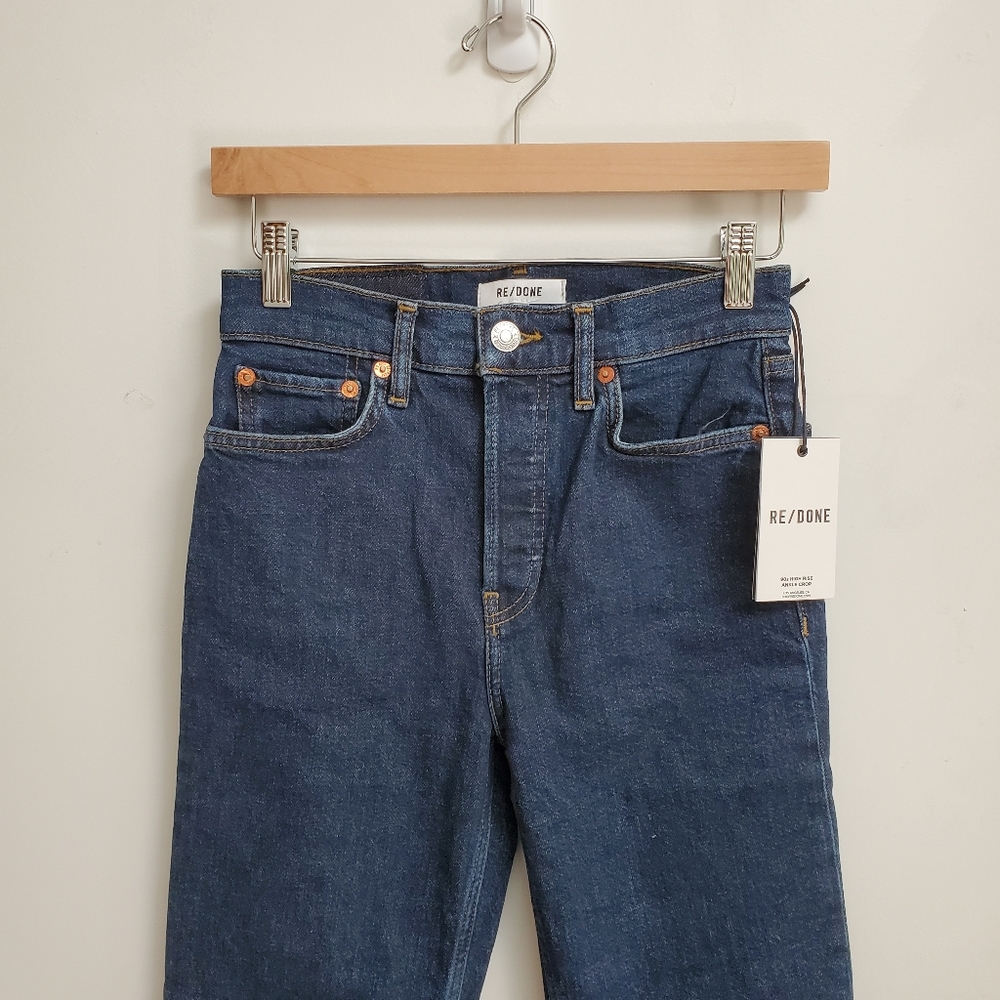 Re/Done 90's High Rise Ankle Crop In Dark Rinse Size 24 NWT - Picture 4 of 9